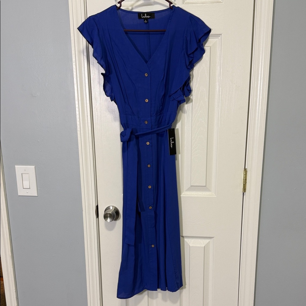 Lulu's Royal Blue Button-Up Midi Dress